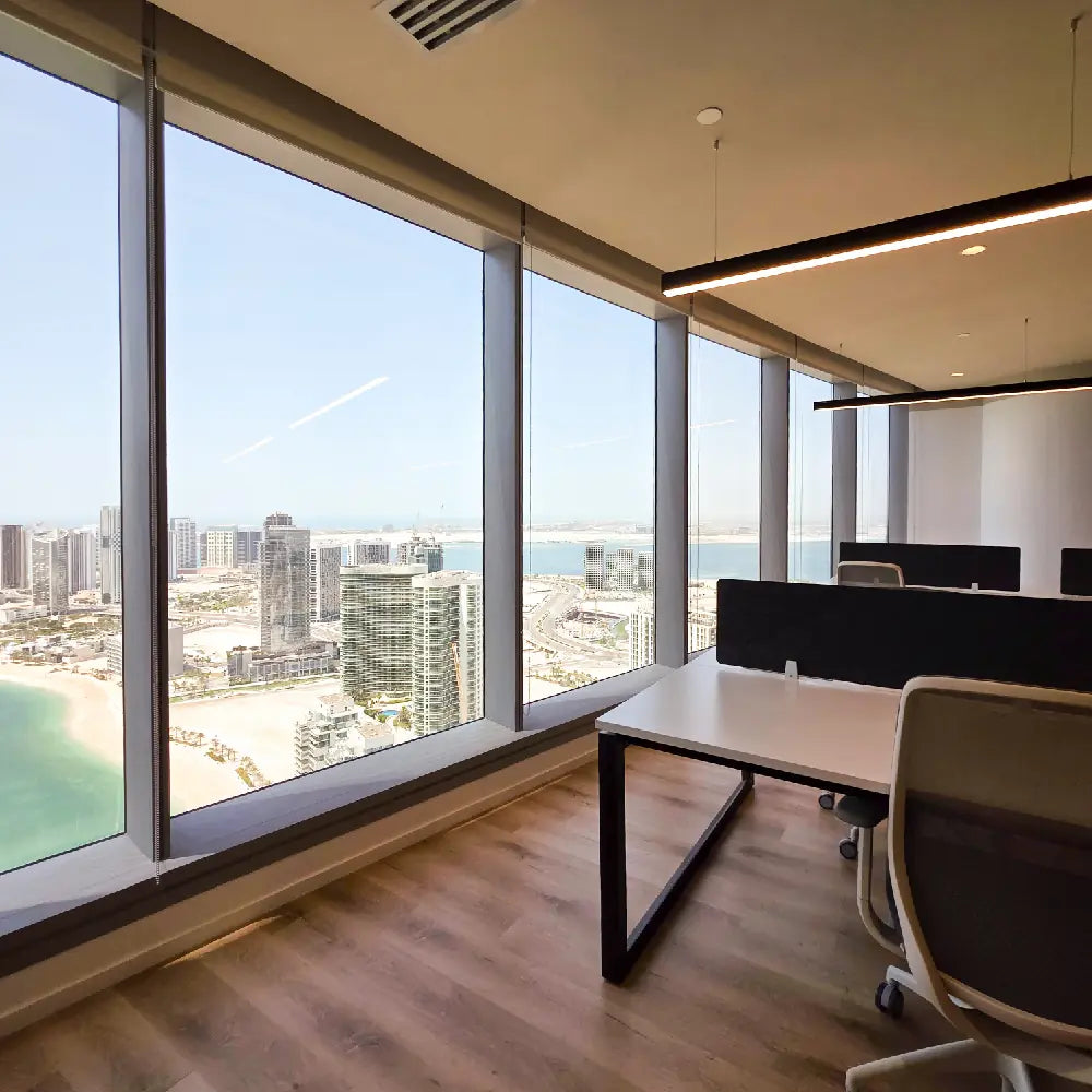 Panoramic office view of Al Reem Island from Sky Tower