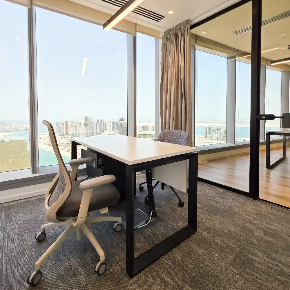 Executive MD office with desk and sea 