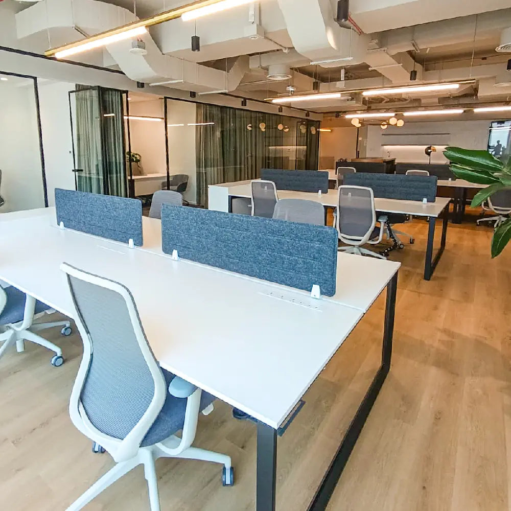 Private executive office with desk, curtain, and modern soft finishes