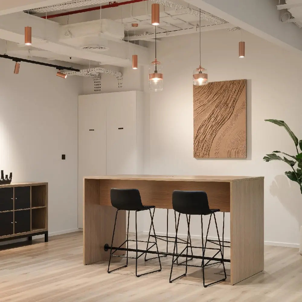 Luxurious serviced corporate office with a 4 person natural wood bench