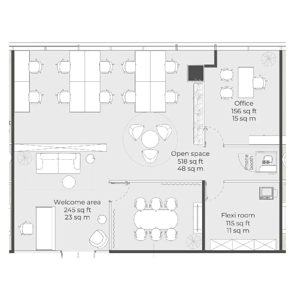 Floor plan of a Premium corporate serviced office layout in Dubai on Sheik Zayed Road