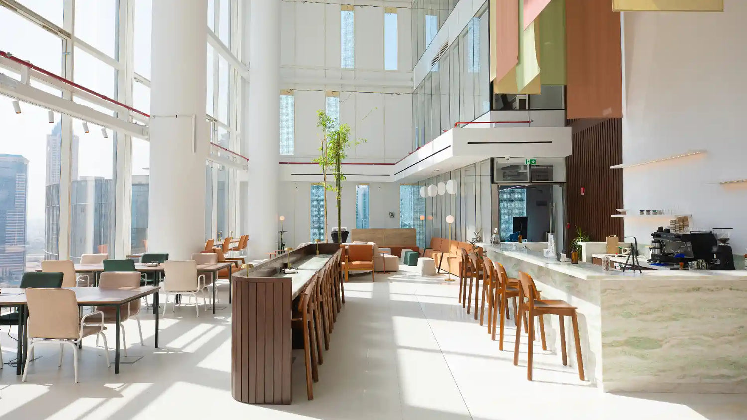 Bright and modern barista café lounge at Centrum’s Business Bay offices in Dubai