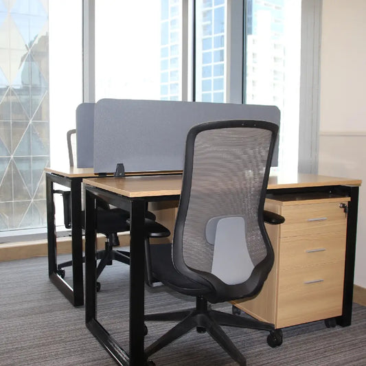 2 desks by window