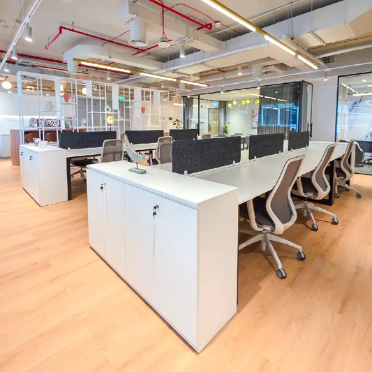 Spacious workstation layout inside RICE Burj Al Salam