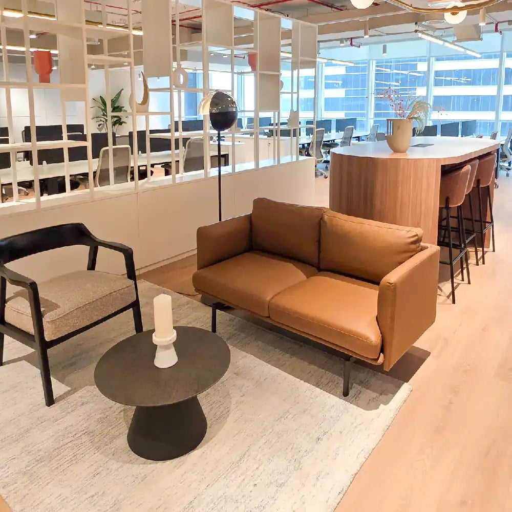 Relaxed breakout area within private suite