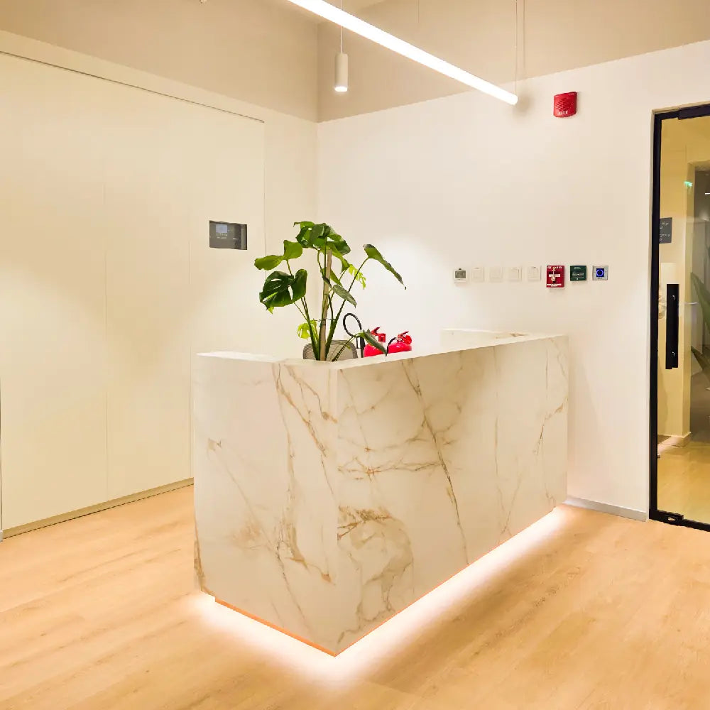 Dedicated reception inside the private office suite