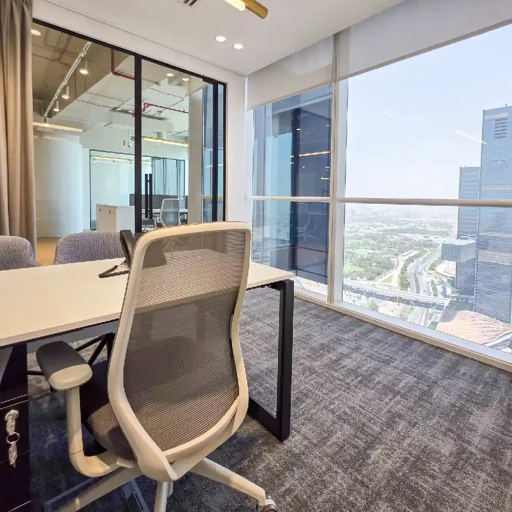 Private executive desk overlooking Sheikh Zayed Road