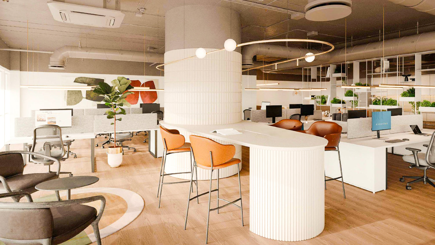 Premium serviced office by RICE – warm minimalist open-plan workspace with modern ergonomic design