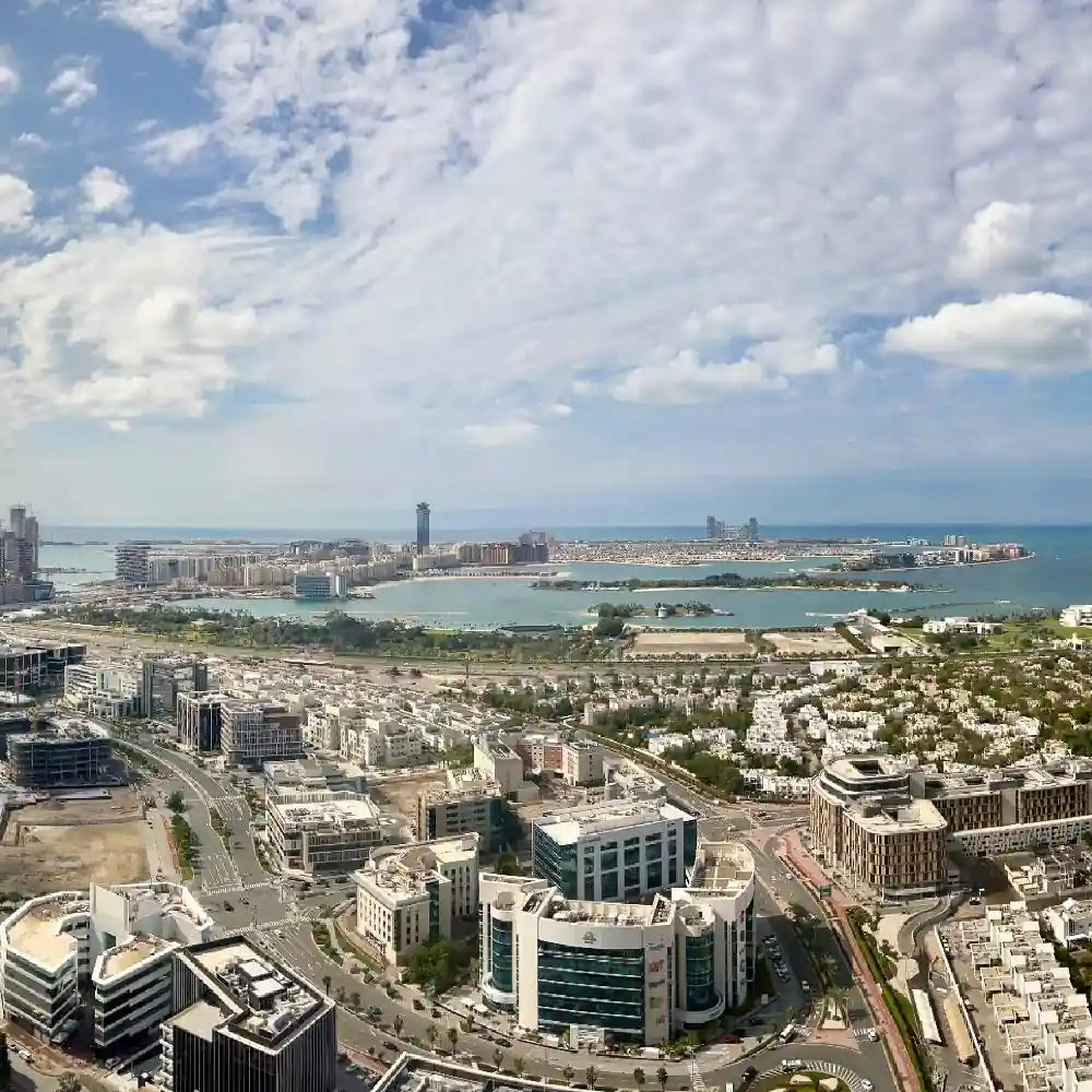 Panoramic sea view over Palm Jumeirah from SPACE1, Al Salam Tower