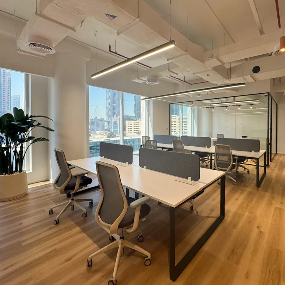 Plug and play office setup with natural light at Emaar Square
