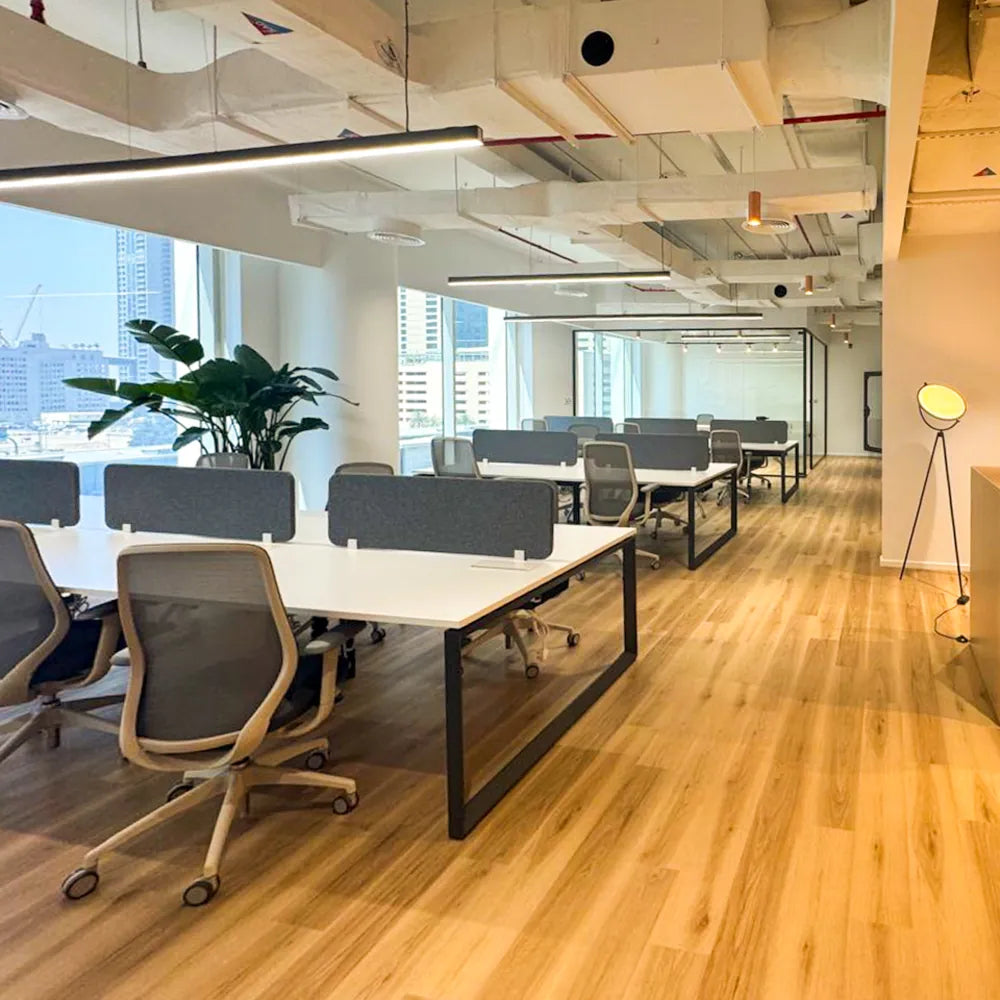 Corporate office interior with glass partitions at Space1