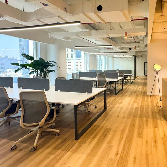 Corporate office interior with glass partitions at Space1