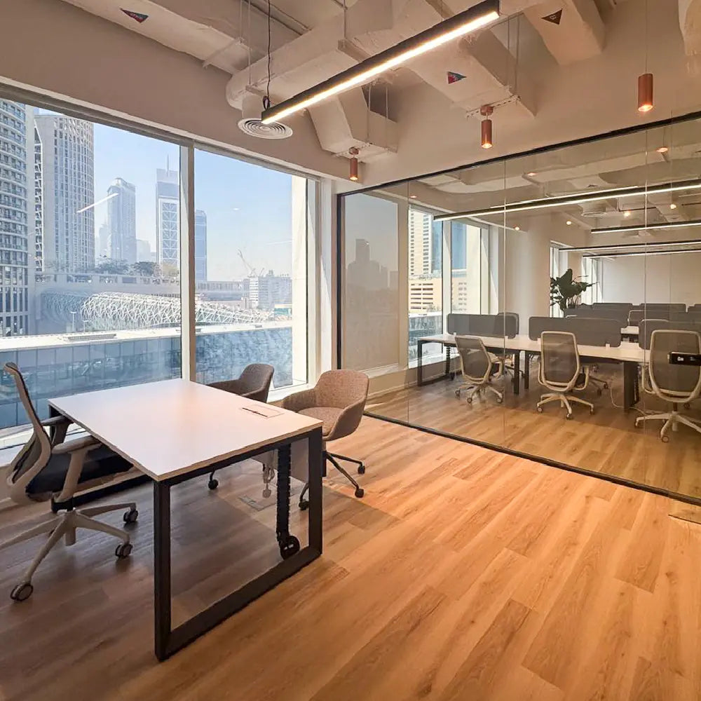 MD cabin with workstation and city view at Space1 Office 7