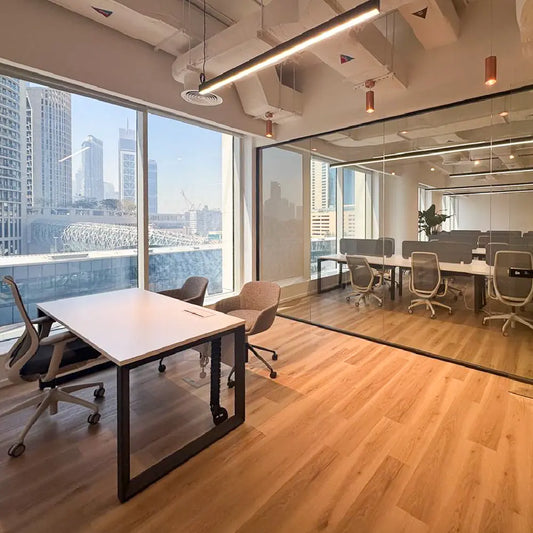 MD cabin with workstation and city view at Space1 Office 7