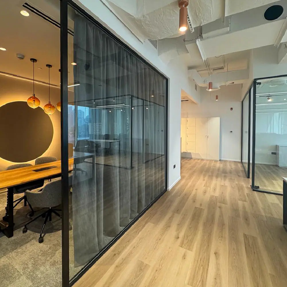 Meeting room at Space1 Office 7 with designer lighting