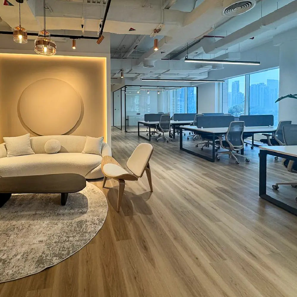 Reception area with lounge seating inside Space1 Office 7