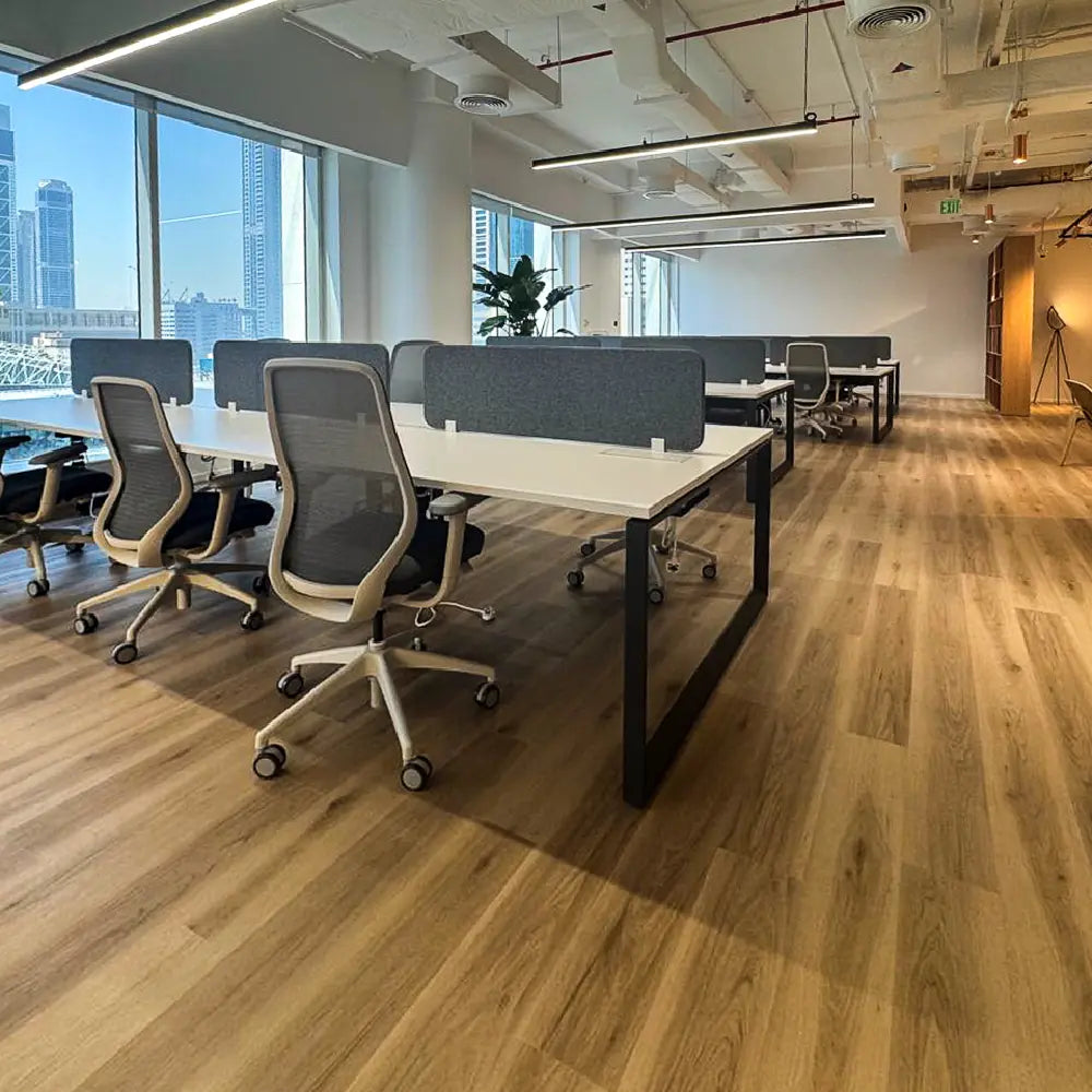 Modern desk setup with ergonomic chairs at Space1